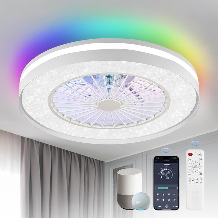 20 in. Smart Wi-Fi Bluetooth Enclosed Ceiling Fan with RGB Light, Modern Ceiling Fan without Blades, Work with Alexa Google Assistant Remote Control-1-ErisView