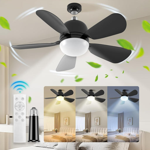 28'' Ceiling Fan With Light & Remote - 3 Color Dimmable LED, Reversible, Quiet Fan For Bedroom, Kitchen & Living Room