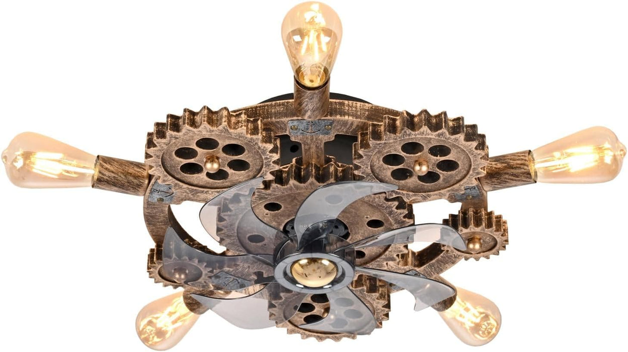 20 in. Steampunk Ceiling Fan with Lights and Remote, Low Profile Flush Mount Bladeless Ceiling Fan, Nautical Ceiling Fans for Bedroom Kitchen Bar Cafe-9-ErisView