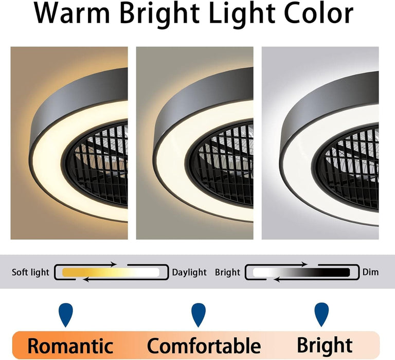 20 in. Timing Reversible Blades, Enclosed Ceiling Fan with Lights and Remote Control, Low Profile Ceiling Fan Light's Memory Mode, S Dimmable LED S, Black-3-ErisView