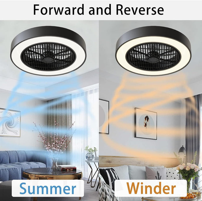 20 in. Timing Reversible Blades, Enclosed Ceiling Fan with Lights and Remote Control, Low Profile Ceiling Fan Light's Memory Mode, S Dimmable LED S, Black-5-ErisView