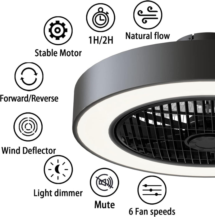 20 in. Timing Reversible Blades, Enclosed Ceiling Fan with Lights and Remote Control, Low Profile Ceiling Fan Light's Memory Mode, S Dimmable LED S, Black-6-ErisView