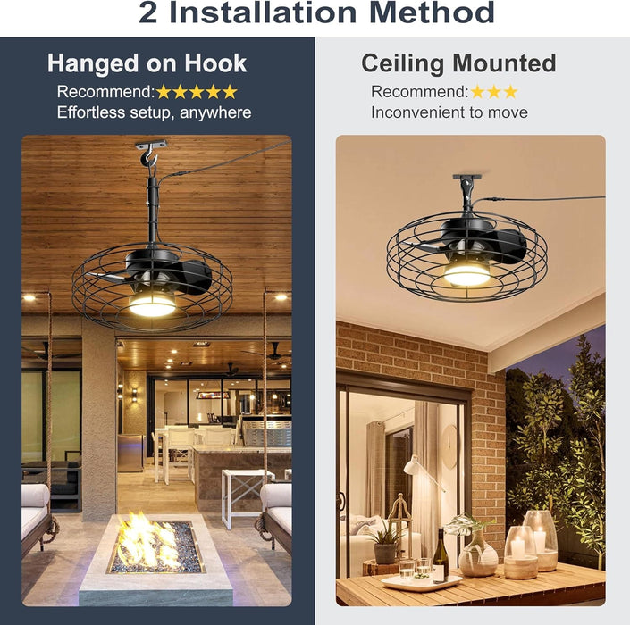 20 in. Wet Rated Outdoor Ceiling Fan, Black Outdoor Ceiling Fans with Light Remote APP Control, Dimmable Hanging Pergola Fan, Outdoor Fan for Gazebo-3-ErisView
