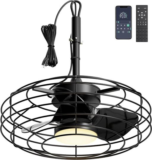 20 in. Wet Rated Outdoor Ceiling Fan, Black Outdoor Ceiling Fans with Light Remote APP Control, Dimmable Hanging Pergola Fan, Outdoor Fan for Gazebo-1-ErisView