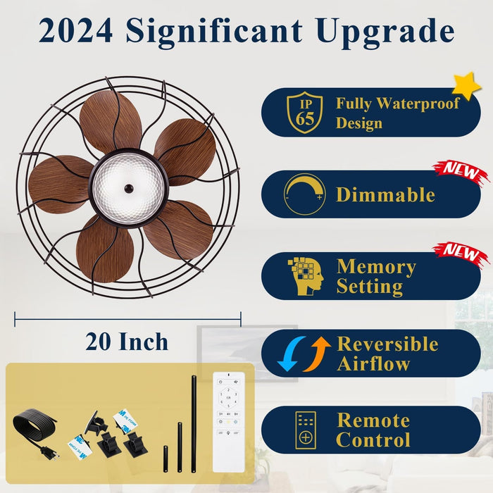 20 in. Wet Rated Outdoor Ceiling Fans with Light Remote, Outdoor Fan for Gazebo with Light, Waterproof Outdoor Patio Fans, Outdoor Fans for Pergolas-6-ErisView