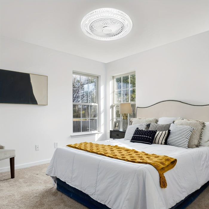 20 in. White Bladeless Ceiling Fan with Light , Modern Enclosed Ceiling Fan with Light, Round Dimmable Low Profile Ceiling Fan for Bedroom-ErisView