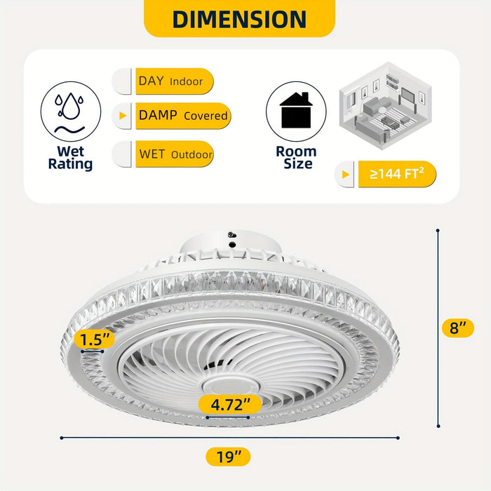 20 in. White Bladeless Ceiling Fan with Light , Modern Enclosed Ceiling Fan with Light, Round Dimmable Low Profile Ceiling Fan for Bedroom-ErisView