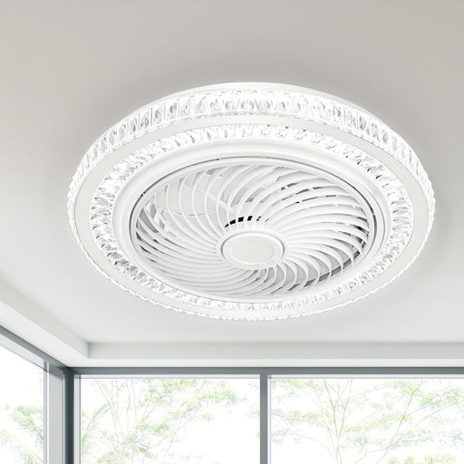 20 in. White Bladeless Ceiling Fan with Light , Modern Enclosed Ceiling Fan with Light, Round Dimmable Low Profile Ceiling Fan for Bedroom-ErisView