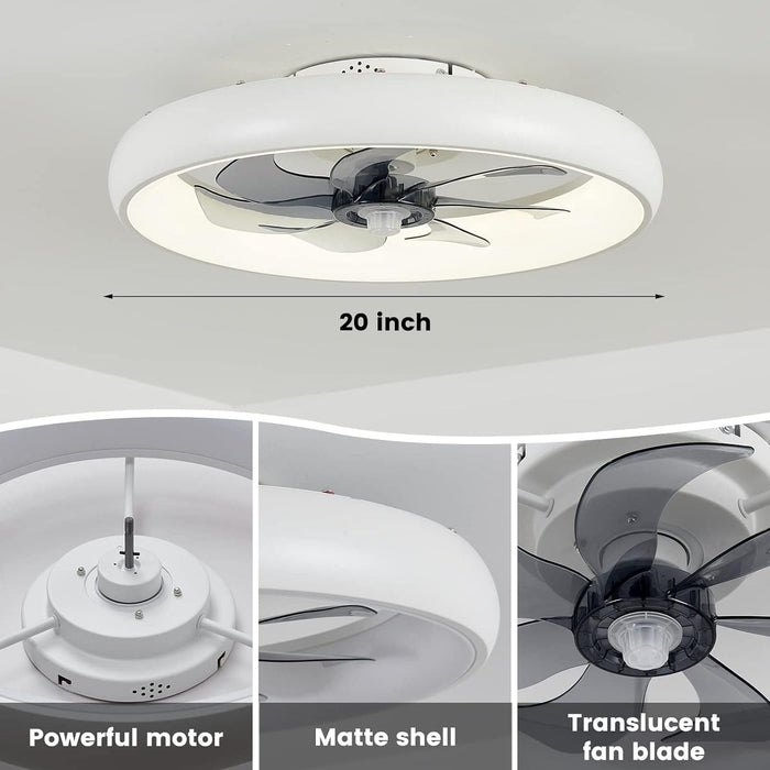 20 in. White Ceiling Fan with Remote Control and Light, Ceiling Fan without Blades, Remote Control Fan for Living Room-7-ErisView