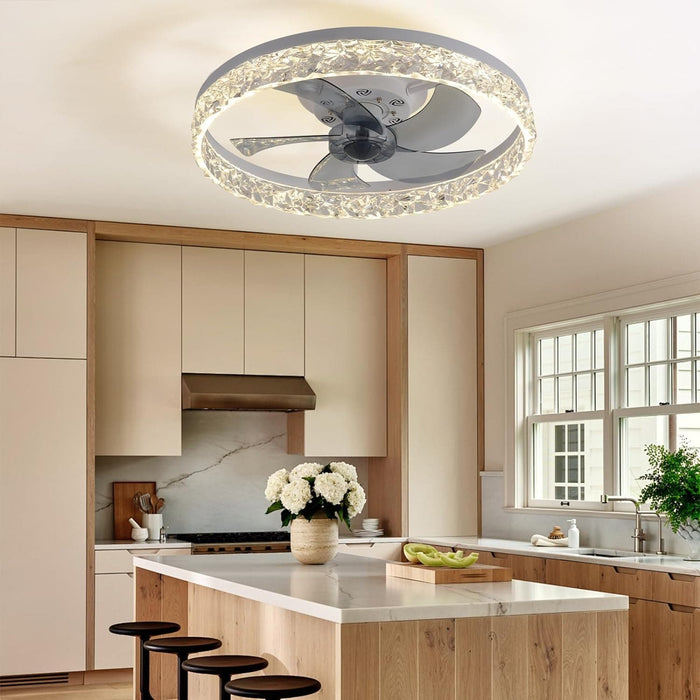 20 in. White Crystal Chandelier Fan, Modern Flush Mount Ceiling Fan with Light, Low Profile Ceiling Fandeliers for Living Room Kitchen-6-ErisView