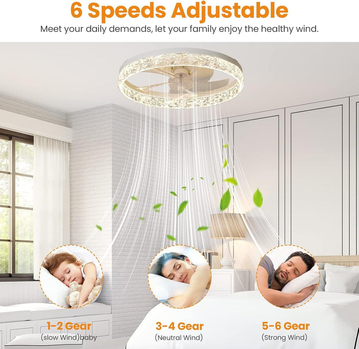 20 in. White Dimmable Fandelier with Remote Control, Ceiling Fan on Low Ceiling with Light, Reversible Flush Mount Bladeless Ceiling Fan-3-ErisView