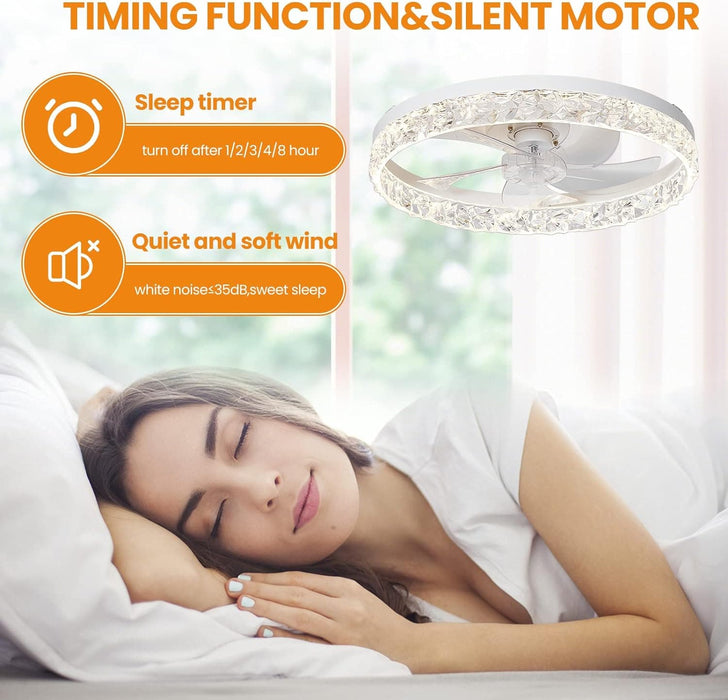 20 in. White Dimmable Fandelier with Remote Control, Ceiling Fan on Low Ceiling with Light, Reversible Flush Mount Bladeless Ceiling Fan-4-ErisView