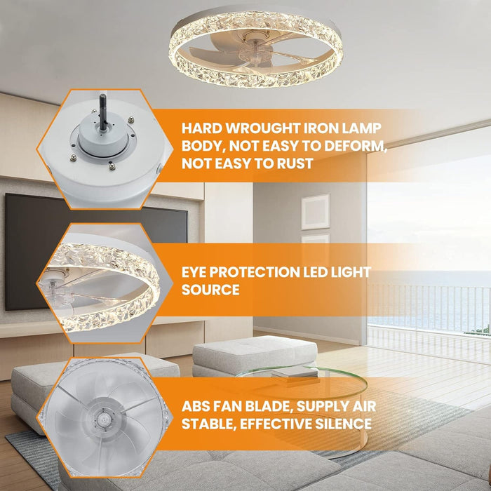 20 in. White Dimmable Fandelier with Remote Control, Ceiling Fan on Low Ceiling with Light, Reversible Flush Mount Bladeless Ceiling Fan-7-ErisView