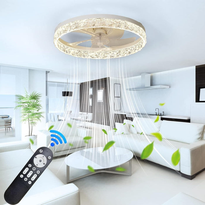 20 in. White Dimmable Fandelier with Remote Control, Ceiling Fan on Low Ceiling with Light, Reversible Flush Mount Bladeless Ceiling Fan-1-ErisView