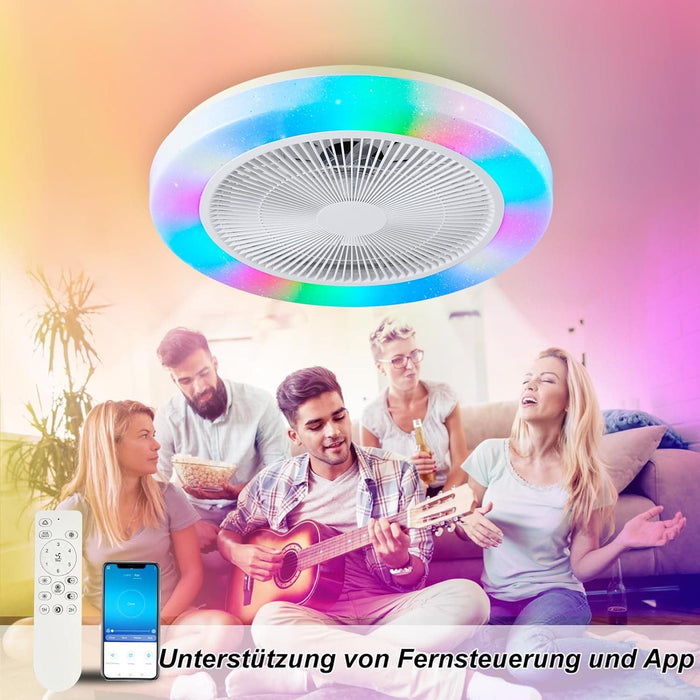 20 in. White Flush Mount Ceiling Fan with Low Profile Light and Remote, RGB Dimmable LED Enclosed Ceiling Fan for Bedroom Kids Room Party Living Room -2-ErisView
