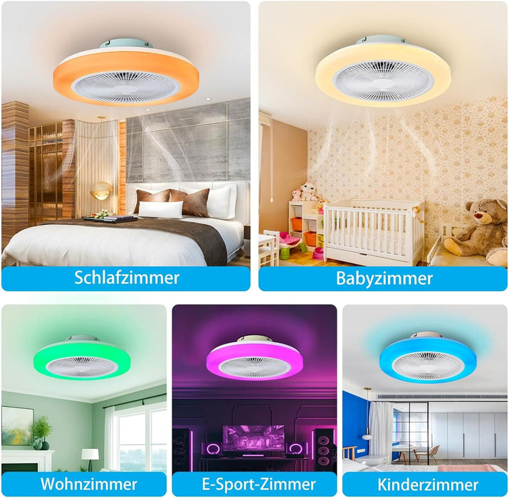 20 in. White Flush Mount Ceiling Fan with Low Profile Light and Remote, RGB Dimmable LED Enclosed Ceiling Fan for Bedroom Kids Room Party Living Room -3-ErisView