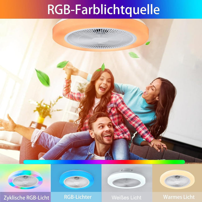 20 in. White Flush Mount Ceiling Fan with Low Profile Light and Remote, RGB Dimmable LED Enclosed Ceiling Fan for Bedroom Kids Room Party Living Room -4-ErisView
