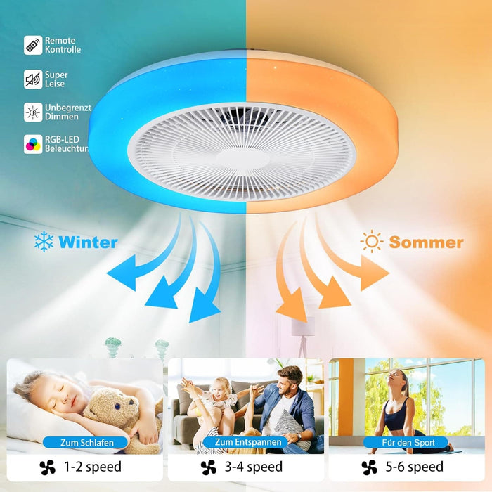 20 in. White Flush Mount Ceiling Fan with Low Profile Light and Remote, RGB Dimmable LED Enclosed Ceiling Fan for Bedroom Kids Room Party Living Room -6-ErisView