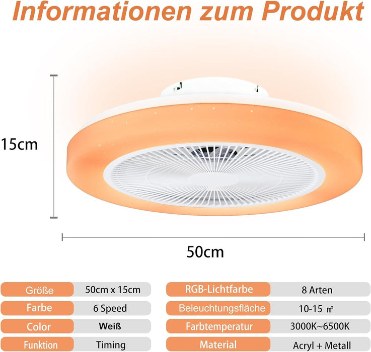 20 in. White Flush Mount Ceiling Fan with Low Profile Light and Remote, RGB Dimmable LED Enclosed Ceiling Fan for Bedroom Kids Room Party Living Room -7-ErisView