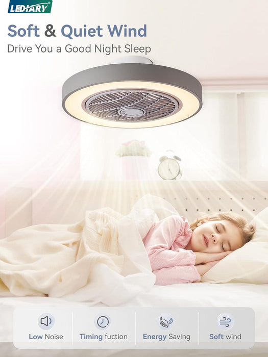 20 in. White Low Profile Ceiling Fan and Light, LED Ceiling Fan without Blades, Remote Control Enclosed Ceiling Fan, Flush Mount Ceiling Fan with Timer-11-ErisView
