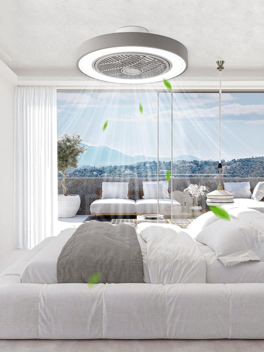 20 in. White Low Profile Ceiling Fan and Light, LED Ceiling Fan without Blades, Remote Control Enclosed Ceiling Fan, Flush Mount Ceiling Fan with Timer-14-ErisView