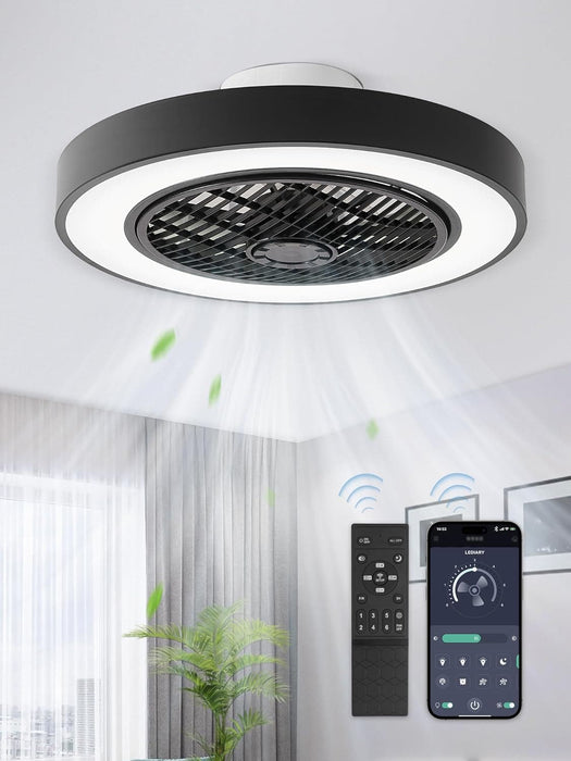 20 in. White Low Profile Ceiling Fan and Light, LED Ceiling Fan without Blades, Remote Control Enclosed Ceiling Fan, Flush Mount Ceiling Fan with Timer-15-ErisView