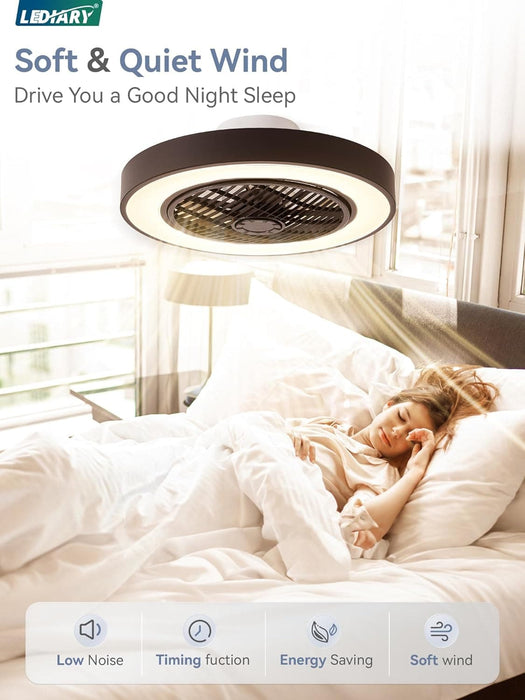 20 in. White Low Profile Ceiling Fan and Light, LED Ceiling Fan without Blades, Remote Control Enclosed Ceiling Fan, Flush Mount Ceiling Fan with Timer-18-ErisView