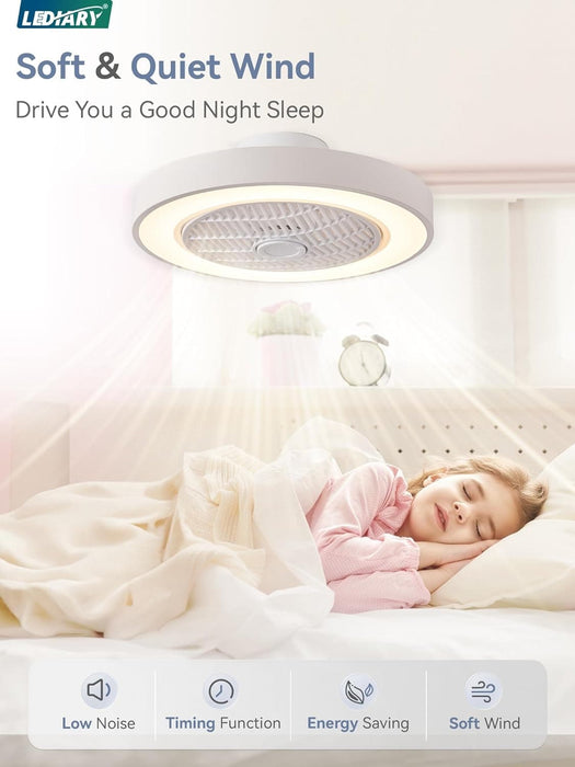 20 in. White Low Profile Ceiling Fan and Light, LED Ceiling Fan without Blades, Remote Control Enclosed Ceiling Fan, Flush Mount Ceiling Fan with Timer-4-ErisView
