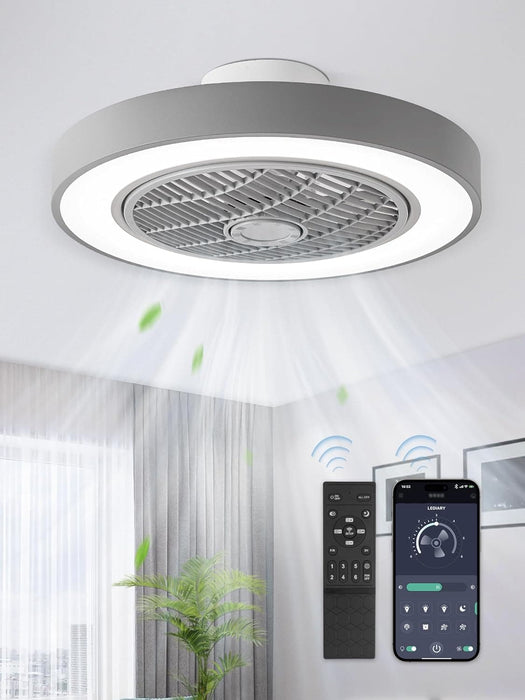 20 in. White Low Profile Ceiling Fan and Light, LED Ceiling Fan without Blades, Remote Control Enclosed Ceiling Fan, Flush Mount Ceiling Fan with Timer-8-ErisView