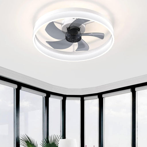 20 in. White Low Profile Ceiling Fan with Light and Remote, Flush Mount LED Ceiling Fan with 5 Reversible Blades-1-ErisView