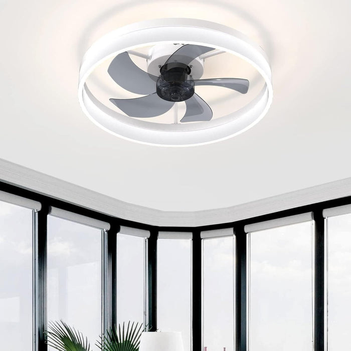 20 in. White Low Profile Ceiling Fan with Light and Remote, Flush Mount LED Ceiling Fan with 5 Reversible Blades-1-ErisView