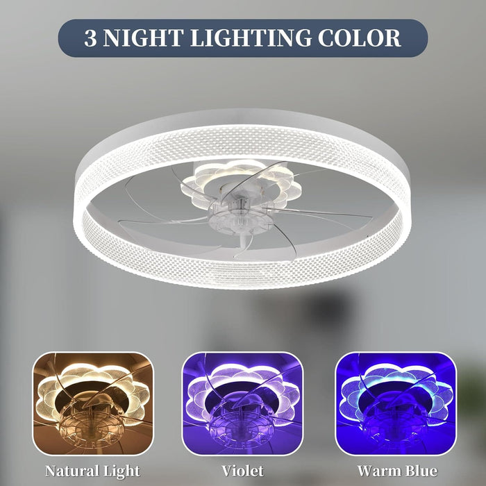 20 in. White Low Profile Flush Mount Ceiling Fan with APP Remote Control, Reversible Quiet Ceiling Fans, Bedroom Ceiling Fans, Living Room Fan-2-ErisView