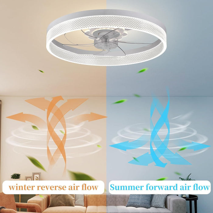 20 in. White Low Profile Flush Mount Ceiling Fan with APP Remote Control, Reversible Quiet Ceiling Fans, Bedroom Ceiling Fans, Living Room Fan-4-ErisView