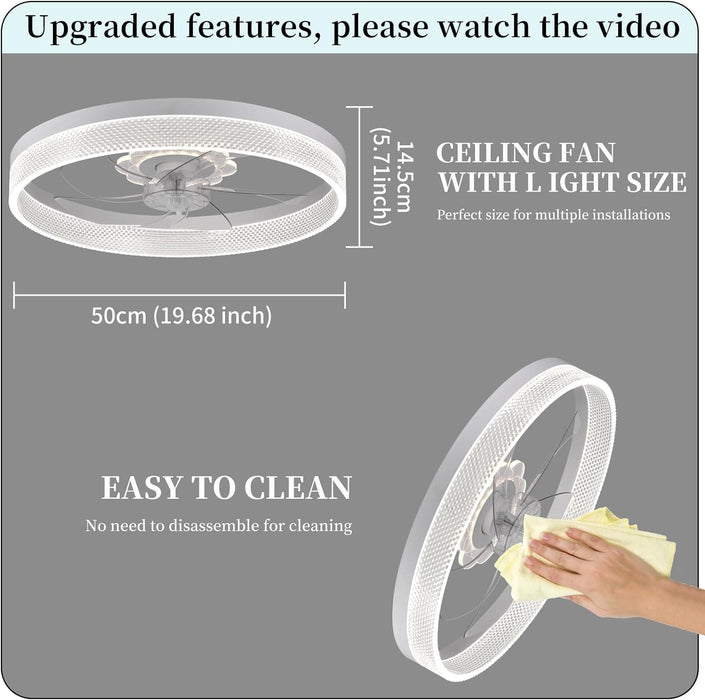 20 in. White Low Profile Flush Mount Ceiling Fan with APP Remote Control, Reversible Quiet Ceiling Fans, Bedroom Ceiling Fans, Living Room Fan-7-ErisView
