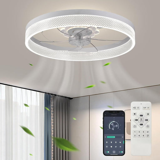 20 in. White Low Profile Flush Mount Ceiling Fan with APP Remote Control, Reversible Quiet Ceiling Fans, Bedroom Ceiling Fans, Living Room Fan-1-ErisView