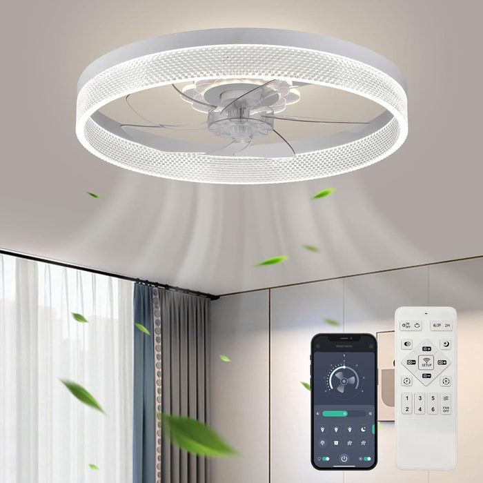20 in. White Low Profile Flush Mount Ceiling Fan with APP Remote Control, Reversible Quiet Ceiling Fans, Bedroom Ceiling Fans, Living Room Fan-1-ErisView