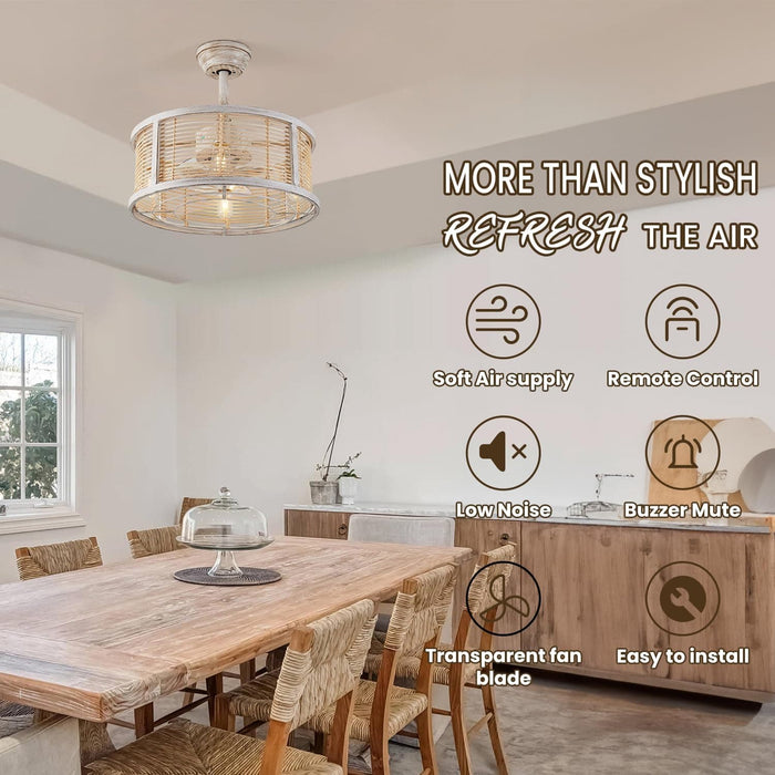 20 in. White Rattan Caged Ceiling Fan with Light, Boho Fandelier Ceiling Fan with Remote, Enclosed Ceiling Fan for Kitchen Dining Room-9-ErisView