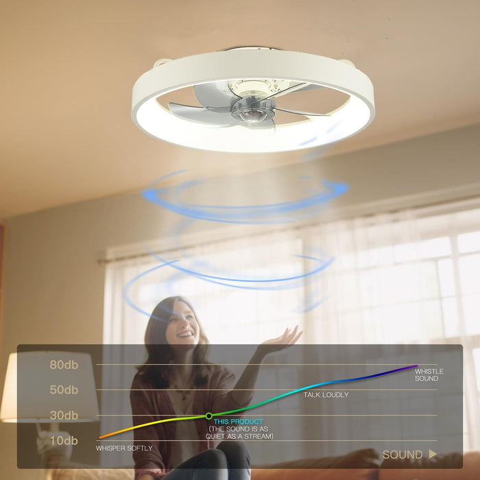 20 in. White Remote Control Ceiling Fan with Light, Reversible Ceiling Fan Summer Winter, Modern Invisible Flush Mount Low Profile Ceiling Fan for Bedroom-4-ErisView