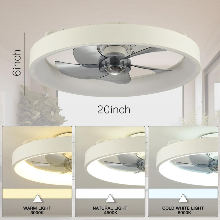 20 in. White Remote Control Ceiling Fan with Light, Reversible Ceiling Fan Summer Winter, Modern Invisible Flush Mount Low Profile Ceiling Fan for Bedroom-7-ErisView