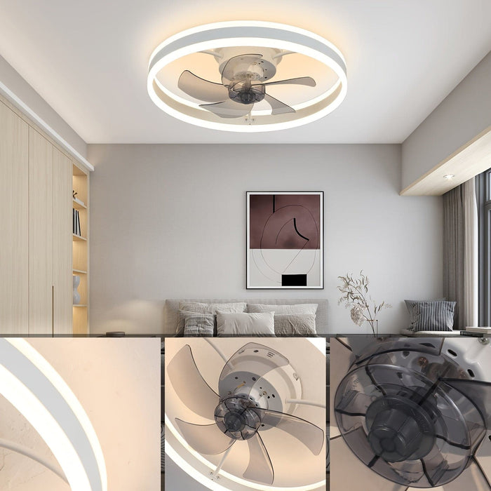 20 in. White Round Low Profile LED Ceiling Fan, Flush Mount Ceiling Fan Fandelier with Light and Remote Control, Modern Smart Ceiling Fan-ErisView