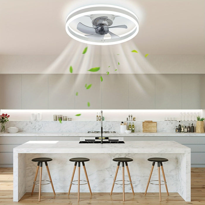 20 in. White Round Low Profile LED Ceiling Fan, Flush Mount Ceiling Fan Fandelier with Light and Remote Control, Modern Smart Ceiling Fan-ErisView