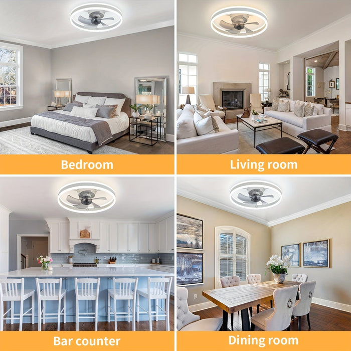 20 in. White Round Low Profile LED Ceiling Fan, Flush Mount Ceiling Fan Fandelier with Light and Remote Control, Modern Smart Ceiling Fan-ErisView