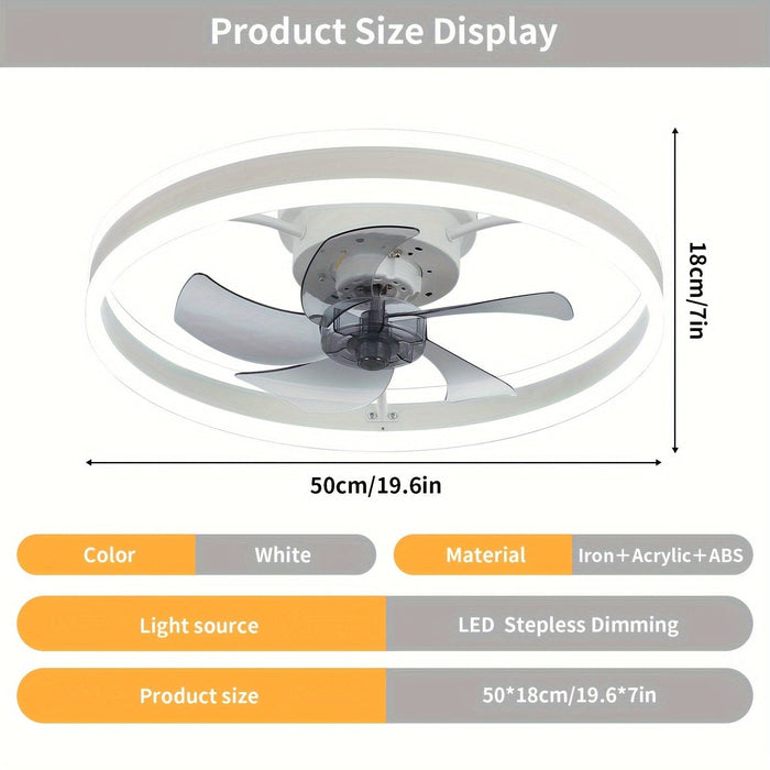 20 in. White Round Low Profile LED Ceiling Fan, Flush Mount Ceiling Fan Fandelier with Light and Remote Control, Modern Smart Ceiling Fan-ErisView