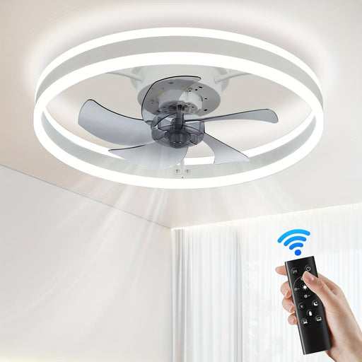 20 in. White Round Low Profile LED Ceiling Fan, Flush Mount Ceiling Fan Fandelier with Light and Remote Control, Modern Smart Ceiling Fan-ErisView