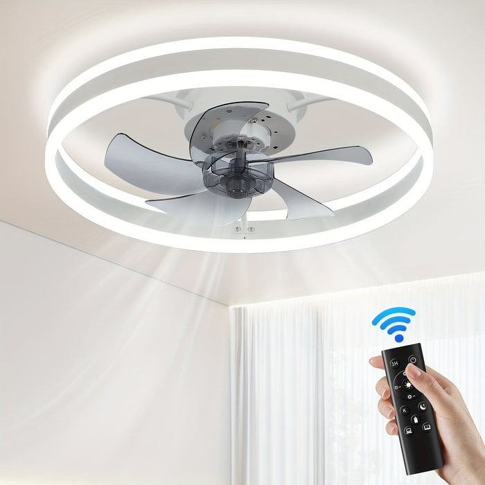 20 in. White Round Low Profile LED Ceiling Fan, Flush Mount Ceiling Fan Fandelier with Light and Remote Control, Modern Smart Ceiling Fan-ErisView
