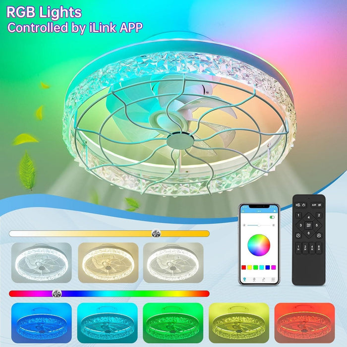 20 in. White Smart Oscillating Ceiling Fan, Low Ceiling Fan with RGB Light APP Control, Elegant Ceiling Fans-4-ErisView