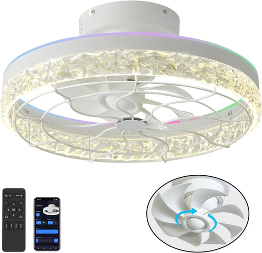 20 in. White Smart Oscillating Ceiling Fan, Low Ceiling Fan with RGB Light APP Control, Elegant Ceiling Fans-1-ErisView