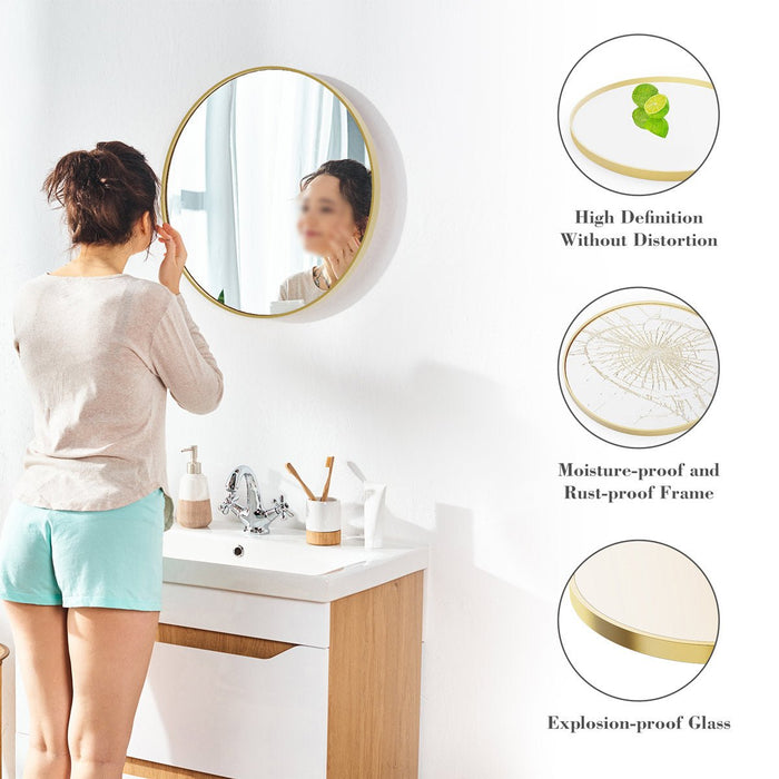 20 Inch Round Wall Mirror, High-Definition Shatterproof, Rustproof Aluminum Frame for Bathroom/Bedroom/Entryway