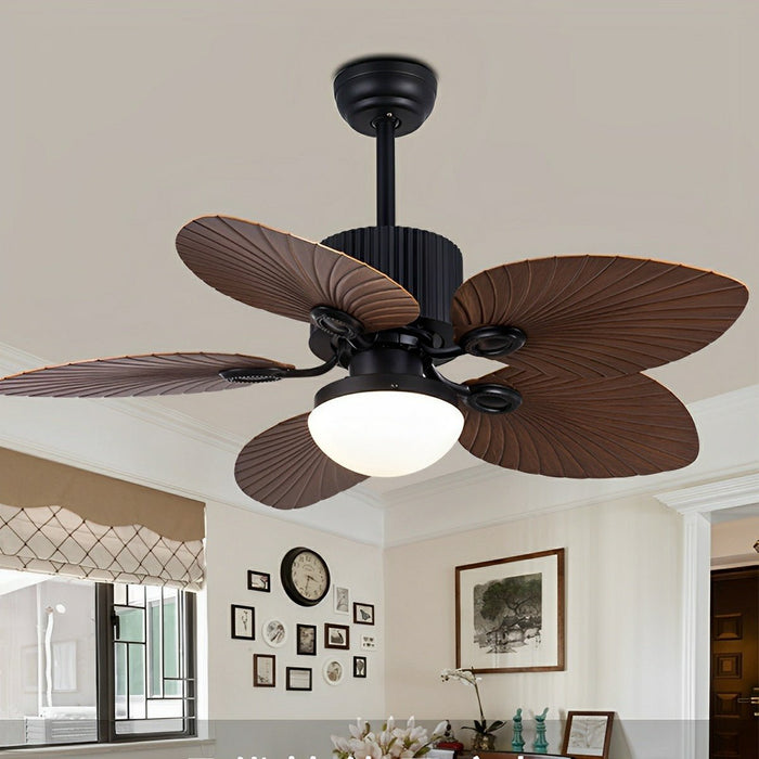 DC Motor Variable Frequency 5-Leaf Palm Leaf Ceiling Fan, Dimmable LED Light, Remote Control for Living Room/Dining Room/Bedroom