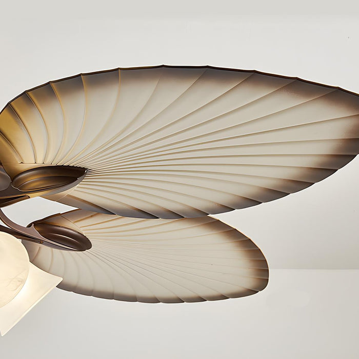 DC Motor Variable Frequency 5-Leaf Palm Leaf Ceiling Fan, Dimmable LED Light, Remote Control for Living Room/Dining Room/Bedroom